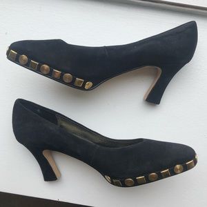 Vintage Studded Black Suede Heels